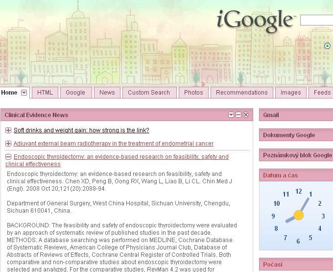 prostřednictvím svých RSS čteček. Vedle toho je implementována také možnost vložit CLINEWS na osobní stránku Google (igoogle).