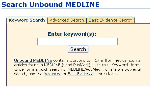 3.2.1 Rozhraní pro tradiční způsob vyhledávání 3.2.1.1 Unbound MEDLINE Rozhraní Unbound MEDLINE 113 umožňuje: jednoduché vyhledávání podle klíčových slov (obr.