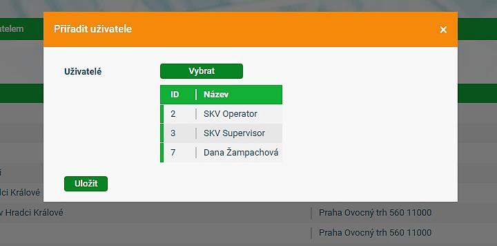 Obrázek 9 - Přidělení operátora k organizační jednotce Následně se zobrazí případný seznam již přidělených uživatelů
