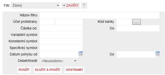 rozbalovací seznam Filtr nebo otevřete editor filtrační podmínky pomocí kliknutí na tlačítko UPRAVIT.