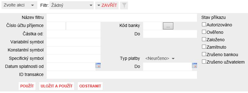 filtru. Název filtru je povinný. Pokud budete ukládat filtr s takovým názvem, jaký již existuje, bude existující přepsán.