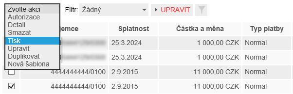 Dále již pokračujte v zadání stejně, jako u zadání nového příkazu k úhradě viz kapitola Zadání jednorázového příkazu k úhradě. 3.8.