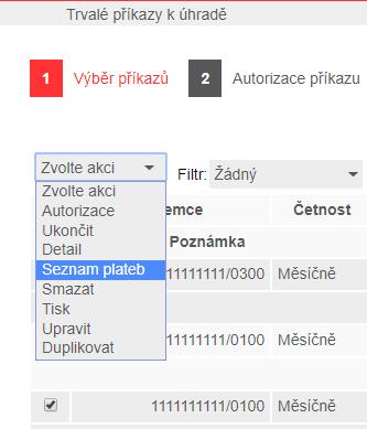 3.9.5 Zobrazení detailu trvalého příkazu k úhradě Pro vybranou trvalou platbu lze volbou Seznam plateb zobrazit detailní stránkový