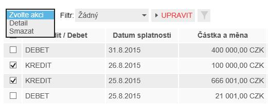 příkazy najednou pomocí zaškrtávacího pole v záhlaví tabulky) Obrázek 135 Výběr vypořádání s burzou Po výběru požadovaných vypořádání s burzou zvolíte