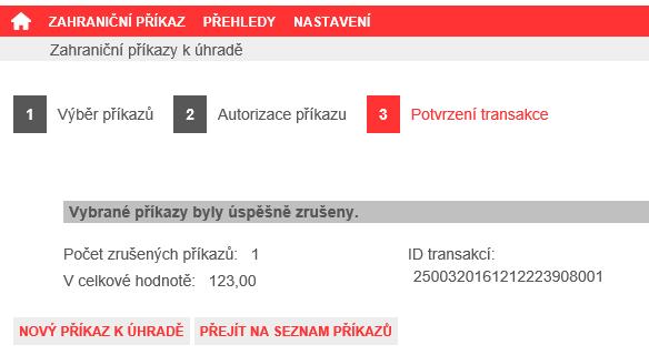 12.6 Vytvoření kopie platebního příkazu do zahraničí Aplikace umožnuje vytvořit kopii vybraného platebního příkazu do zahraničí.