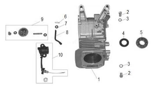 2 710001002 Těsnění hlavy válce Cylinder head gasket 4 710001004 Svorník M8x34 Stud bolt M8x34 5 710001005 Těsnění výfuku Exhaust paper gasket 6 710001006 Těsnění ventilového víka Cylinder head cover