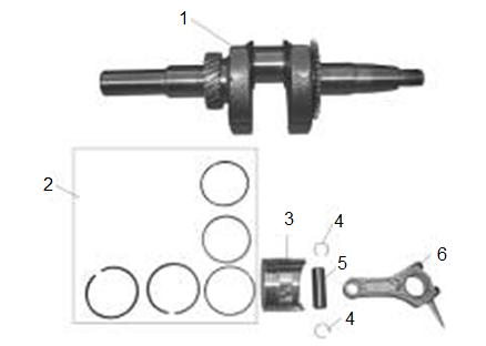 Position Part number Název Name 1 710004001 Kliková hřídel Crankshaft 2 710004002 Pístní kroužky sada Piston ring set 3 710004003