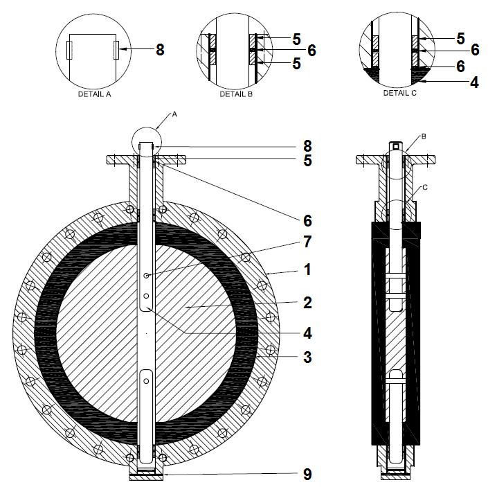 Materiál: DN 700-1200 Položka Název Materiál 1 2 3 4 5 6 7 8 9 Disk Elastický