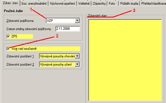 Zdravotní stav obr. 18 1. Zdravotní pojišťovna údaj je nutný v případě umisťování ţáků na odborný výcvik k soukromým firmám 2.