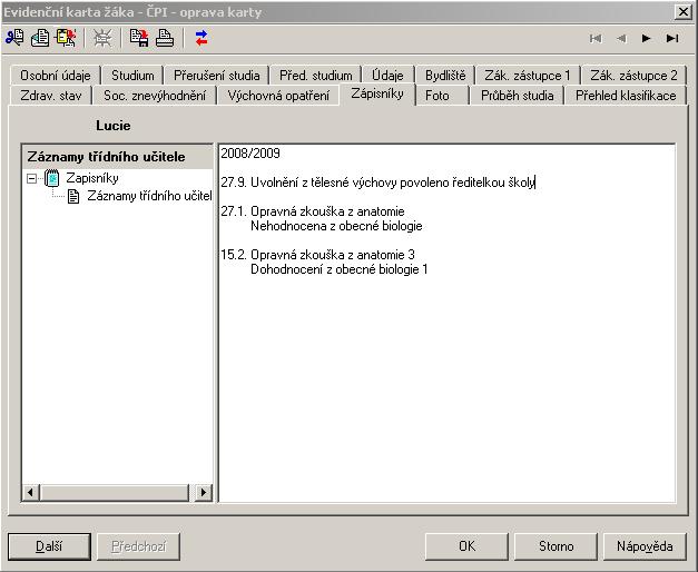 Zápisníky obr. 21 Zápisníky lze vyuţít na další údaje, v nichţ můţeme zachycovat průběh vzdělávání ţáka detailněji.