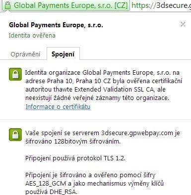 Po kliknutí na Provést platbu je uţivatel přesměrován na platební bránu GP Webpay, která provozuje platby platební