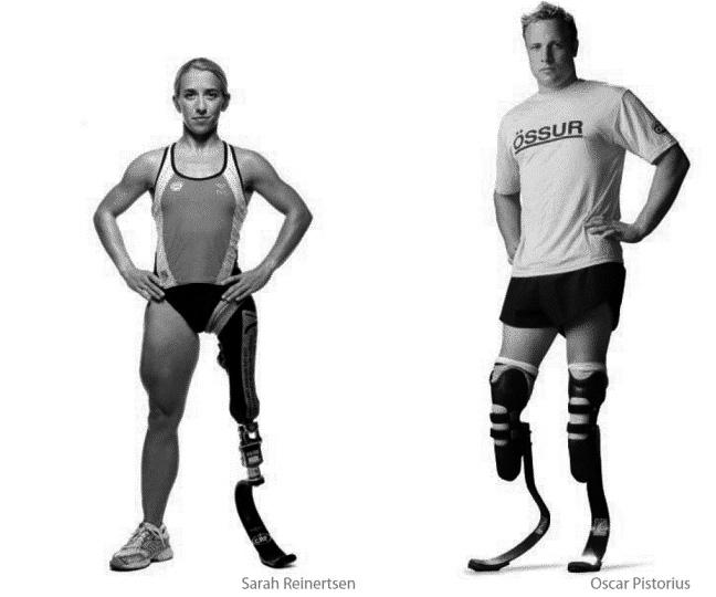 Obr. 9 Sportovci využívající protézy f. Össur (www.ossur.cz) Sarah Reinertsen získala jako první žena s amputací titul Ironman ; využívá protetické chodilo Flex-run.