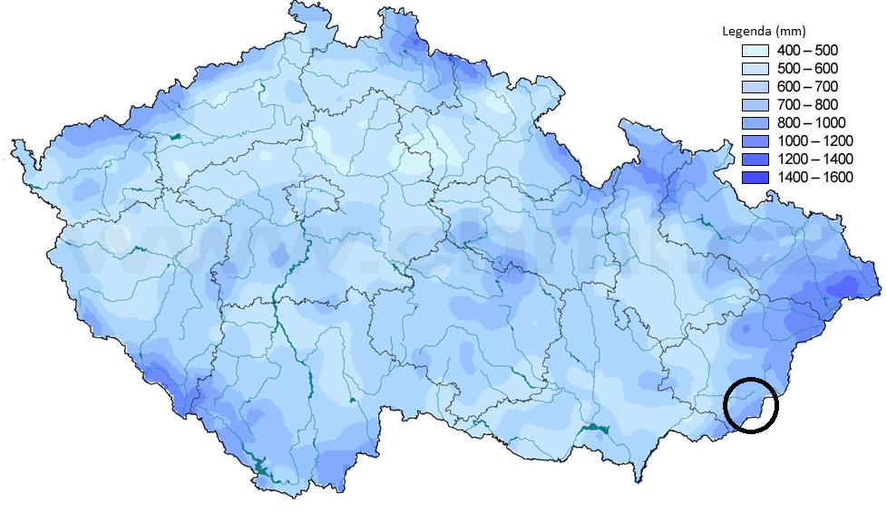 Data ČHMU, vlastní úprava Obrázek 24 Průměrný roční úhrn srážek v