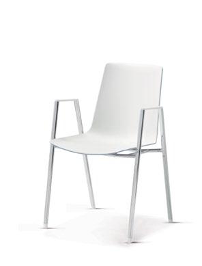 Jednací & kavárenská židle wood 6605: Bukové nebo dubové nohy, ocelový křížný rám, plastové kluzáky. Skořepina sedáku z polypropylenu (jedno- nebo dvoubarevná).