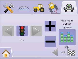 32 Maximální pracovní cyklus Maximální pracovní cyklus nastavuje maximální rychlost otáčení řídicích kol z levé do pravé polohy/z pravé do levé polohy (mezi dorazy). Rozsah je 25-1.