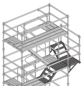 Přístup na pracoviště ve výšce až 90 m Rychle smontované lehké schodiště Schodiště PERI UP Rosett Flex může být použito jako volně stojící, předem smontované v sestavách s výškou do 90,00 m.