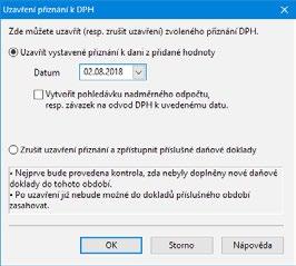 72 5 Zpracování DPH Vystavení a uzavření přiznání k DPH K vystavení a následné archivaci přiznání k DPH slouží agenda Přiznání DPH, kterou naleznete v nabídce Účetnictví/Daň z přidané hodnoty.