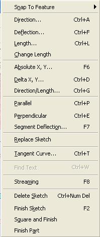 Možnosti během editace pravé tlačítko myši - zobrazí se menu s výběrem: Finish Sketch ukončení editace linie. Delete Sketch smazání editované linie.