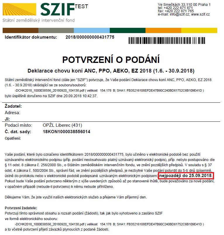 2.3. Podání Deklarace chovu koní 2018 bez elektronického podpisu s jedinečným přístupovým oprávněním žadatele do Portálu farmáře SZIF Žadatel, který je přihlášen do Portálu farmáře SZIF pod svým