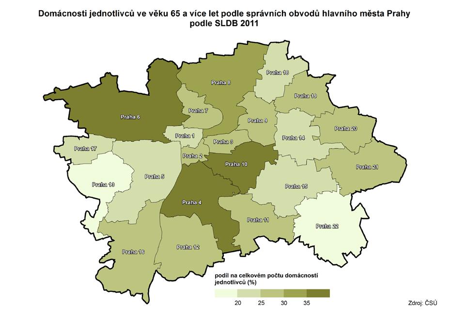 Senioři jednotlivci bydlí v převážné většině případů sami v bytě, pouze 6, % z nich využívá spolubydlení s jinou hospodařící domácností.