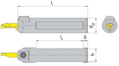 A ZAPICOVÁNÍ a VNITŘNÍ SOUSTRUŽENÍ GROOVING and BORING UPÍNACÍ DRŽÁK TOOLOLDER B105 s vnitřním chlazením with through coolant supply do otvoru od Ø hloubka zápichu šířka zápichu Bore Ø from Depth of