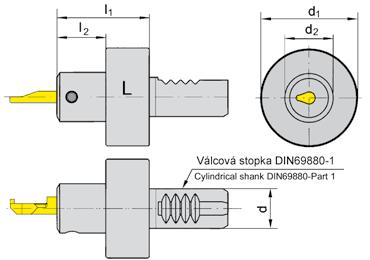 ZAPICOVÁNÍ a VNITŘNÍ SOUSTRUŽENÍ GROOVING and BORING B UPÍNACÍ DRŽÁK TOOLOLDER VDI s vnitřním chlazením with through coolant supply do otvoru od Ø Bore Ø from 6,0 mm Břitová destička for use with