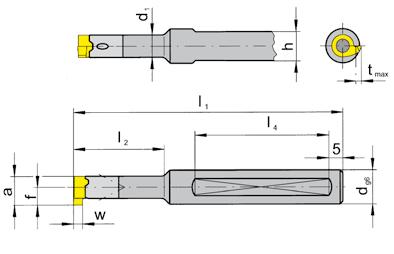 ZAPICOVÁNÍ a VNITŘNÍ SOUSTRUŽENÍ GROOVING and BORING UPÍNACÍ DRŽÁK TOOLOLDER B111 s vnitřním chlazením with through coolant supply do otvoru od Ø hloubka zápichu do šířka zápichu do Bore Ø from Depth