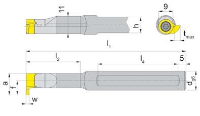 ZAPICOVÁNÍ (vnitřní) Ø 14,0 mm GROOVING (internal) UPÍNACÍ DRŽÁK TOOLOLDER B114 s vnitřním chlazením with through coolant supply do otvoru od Ø hloubka zápichu šířka zápichu do Bore Ø from Depth of