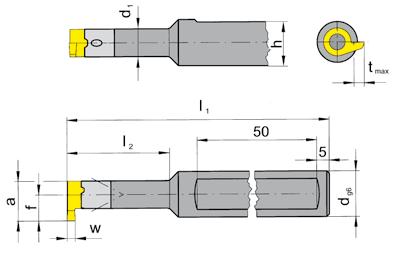 ZAPICOVÁNÍ (vnitřní) Ø 16,0 mm GROOVING (internal) UPÍNACÍ DRŽÁK TOOLOLDER B116 s vnitřním chlazením with through coolant supply do otvoru od Ø hloubka zápichu šířka zápichu do Bore Ø from Depth of