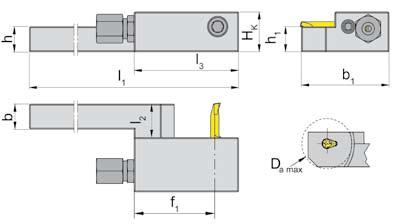 A ZAPICOVÁNÍ a VNITŘNÍ SOUSTRUŽENÍ GROOVING and BORING UPÍNACÍ DRŽÁK 963 TOOLOLDER s upínáním šroubem with screwed clamping do otvoru od Ø Bore Ø from 0,2 mm Přívod vnitřního chlazení přes fitink