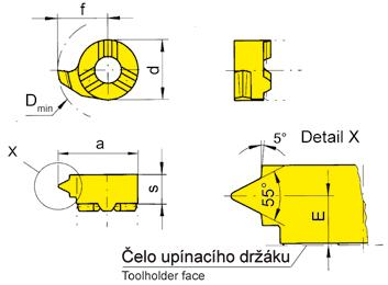 SOUSTRUŽENÍ ZÁVITU (vnitřní) plný profil TREADING (internal) Full profile BŘITOVÁ DESTIČKA 116 INSERT do otvoru od Ø závitů na palec Bore Ø from Threads per inch 16,0 mm