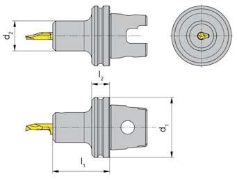 A ZAPICOVÁNÍ a VNITŘNÍ SOUSTRUŽENÍ GROOVING and BORING UPÍNACÍ DRŽÁK TOOLOLDER B105KM s vnitřním chlazením with through coolant supply Adaptér pro destičky 105 systém KM Adapter for inserts e 105