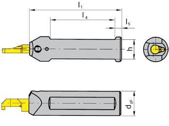 A ZAPICOVÁNÍ a VNITŘNÍ SOUSTRUŽENÍ GROOVING and BORING UPÍNACÍ DRŽÁK TOOLOLDER B105/BU105 s vnitřním chlazením with through coolant supply do otvoru Ø od hloubka zápichu do šířka zápichu do Bore Ø