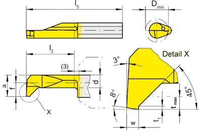 A PŘEDZAPICOVANÍ a SRAŽENÍ RAN (vnitřní) PREGROOVING and CAMFERING (internal) BŘITOVÁ DESTIČKA 105 INSERT do otvoru od Ø Bore Ø from 4,0 mm B105 BKT105 105 C105 VDI w f a d l 2 l