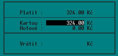 Pokud je třeba použít jiný druh úhrady, vybere se při ukládání prodejky z nabídky, která se vyvolá po stisku kláves <*> a <+>.