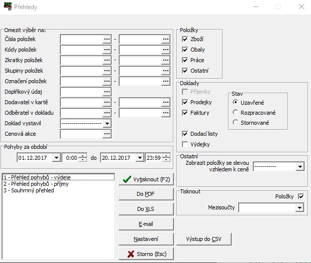 Přehledy 18.5. Přehledy Win Funkce přehledů přepracovaná do grafického prostředí Windows.