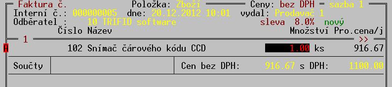 Jedná se o stejný filtr, jaký je číselníku zboží, rozdíl je pouze jeho vyvolání stiskem <Ctrl F5> (původní <F5> zde koliduje s výběrem prací). Obsah akce je možno vytisknout stiskem <F10>.