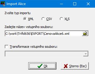 Cenové akce Pokud se importují data pořízená programem TRIFID, zvolí se typ importu XML a umístění
