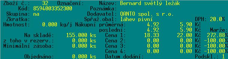 Jestliže je kurzor umístěn na: čísle dokladu, v okně budou podrobné informace o mezisoučtech cen a množství samostatně