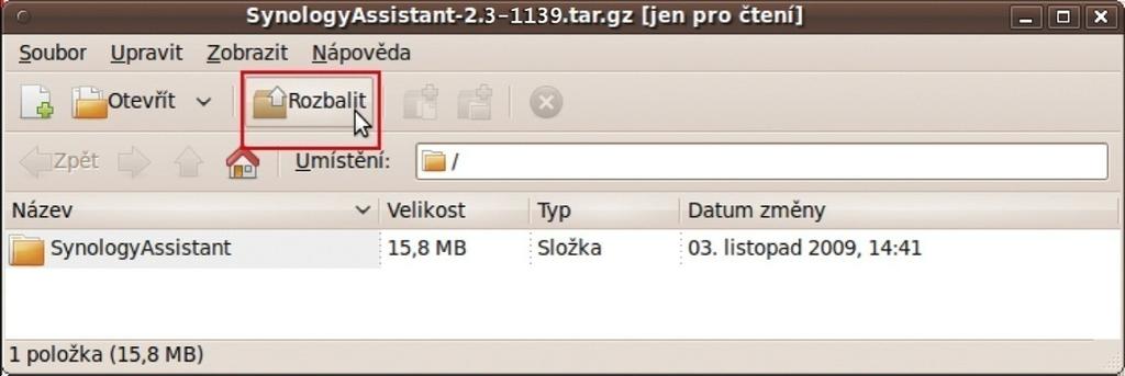 SynologyInstall na ploše. 3 V okně Prohlížeč souborů poklepejte na složku Linux a potom poklepejte na položku Synology Assistant- [číslo].tar.gz. 3.1-1748 3.