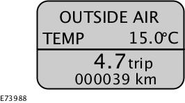 Informační displeje Průměrná rychlost V následujících situacích zazní varovný zvukový signál: +4 ºC a nižší: varování před mrazem 0 ºC a nižší: nebezpečí zledovatělé vozovky.