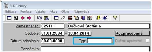 Trieda ELDP Úprava tvorby ELDP tak, aby sa dal vytvoriť ELDP za vybrané obdobie. Pridaný nový atribút Typ. Typ (automatický) tvorba ELDP ako doteraz (vytvorený spustením funkcie Vytvorenie ELDP ).