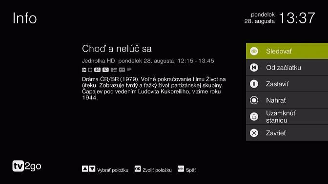 Obr. 2: Viac informácií o programe (2 stlačenie tlačidla OK) 3.2.3 Tlačidlo EPG alebo TV Ďalšia cesta k interaktivite sú tlačidlá EPG alebo TV, ktoré plnia rovnakú funkciu.