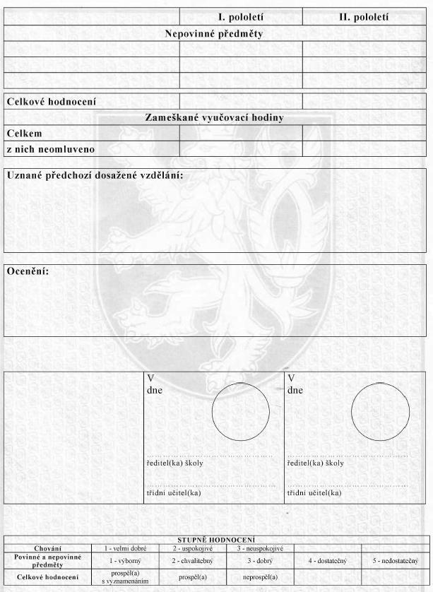 2.2 Ročníkové vysvědčení střední koly a konzervatoře -
