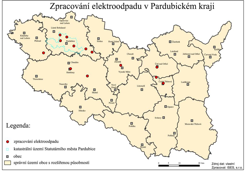 2.5.4 Zpracování elektroodpadů Na území Pardubického kraje se nachází celkem 13 zpracovatelských zařízení se zaměřením na elektroodpady. Celková kapacita těchto zařízení čítá 116 tis.