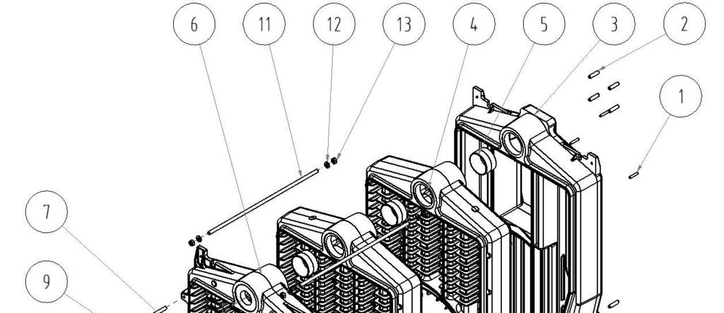 5.3 Postup montáže 5.3.1 Montáž kotlového tělesa Kotel stavíme na úplně vodorovné podezdívce. Zadní článek umístit na podezdívku a podepřít vhodnou vzpěrou.