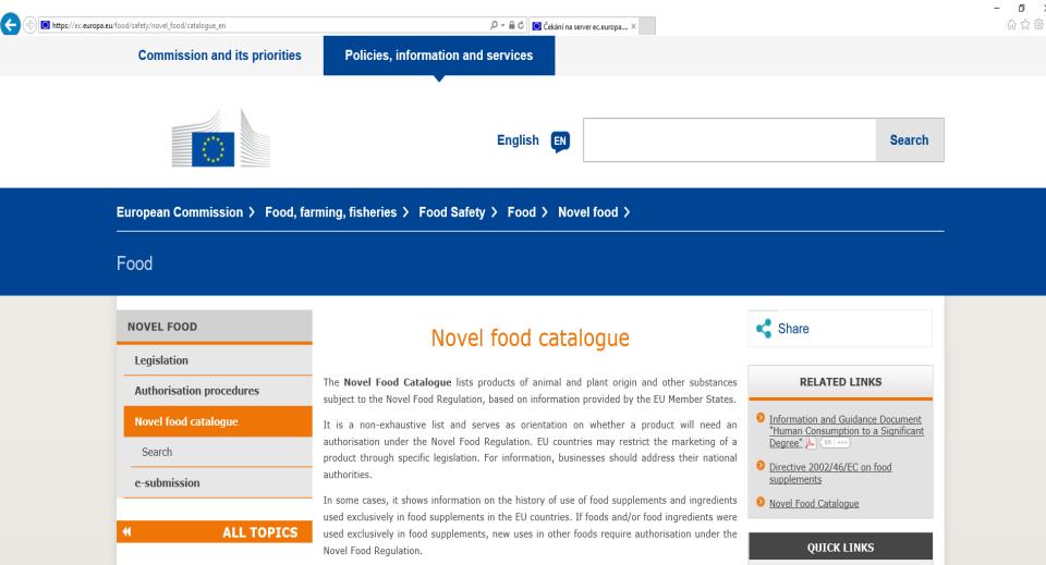 Pomůckou pro prvotní určování statusu u jednotlivých potravin může být například Katalog