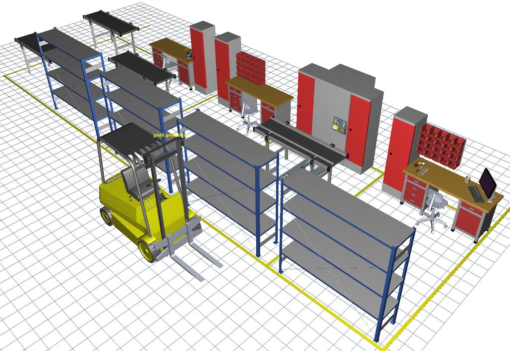 4.4.3 Vizualizace, layout pracoviště, umístění ve výrobním závodě Vizualizace montážní linky byla vytvořena pomocí softwaru Tecnomatix Jack, který je zaměřený na lidský faktor a ergonomii, ale slouží