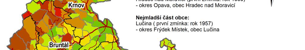 vzniklo v období 1301 1400. Starší sídla se nacházejí v okresech Ostrava, Karviná a Opava, tzn. v oblastech vhodných pro zemědělství v nižších nadmořských výškách.