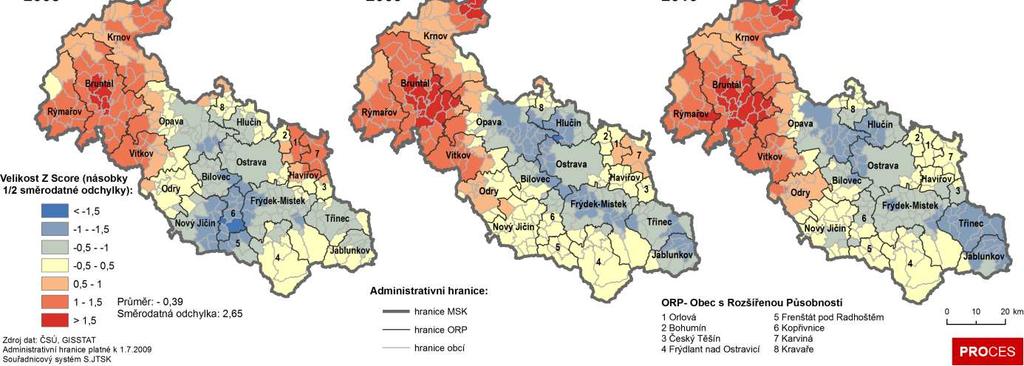 posledních míst mezi všemi ORP v ČR. Vyšší míru nezaměstnanosti vykazují také ORP Odry, Vítkov. Tabulka 1.4: Popisná statistika míry nezaměstnanosti k 1.